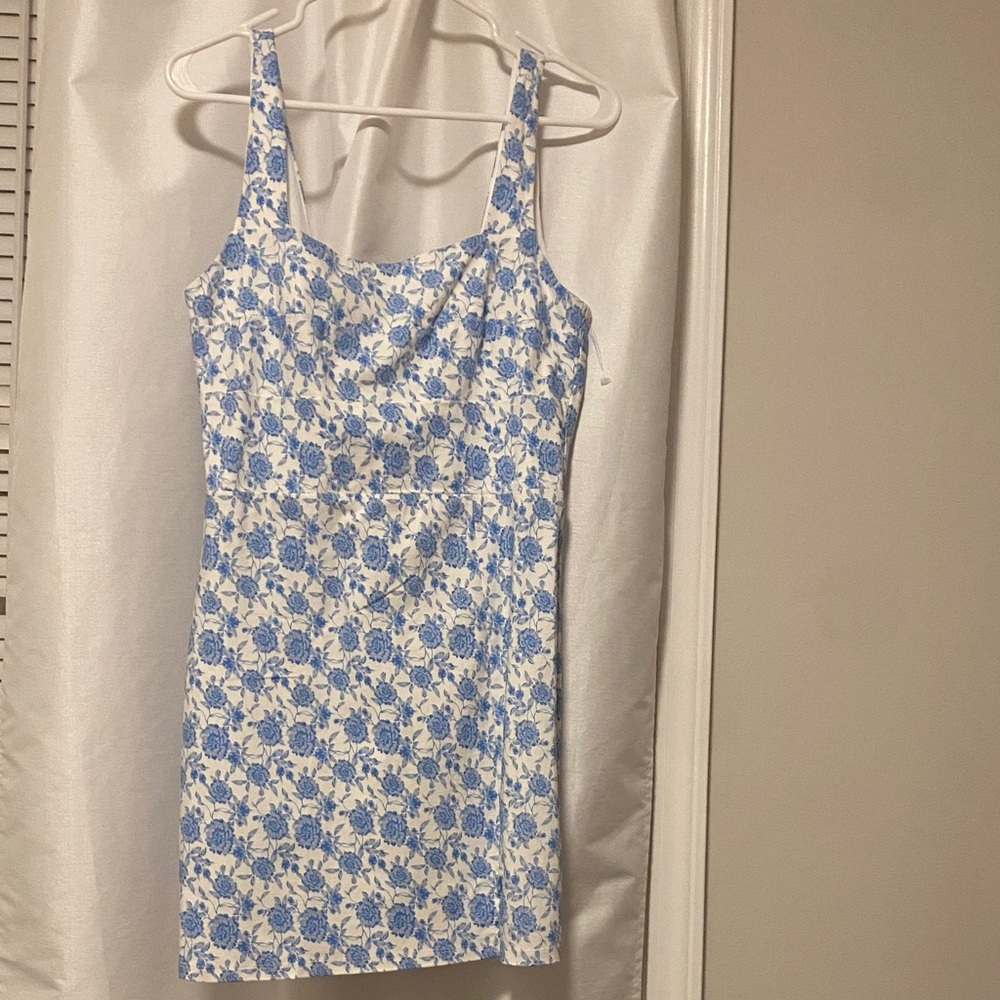 Trixxi White Dress with Blue Floral Print